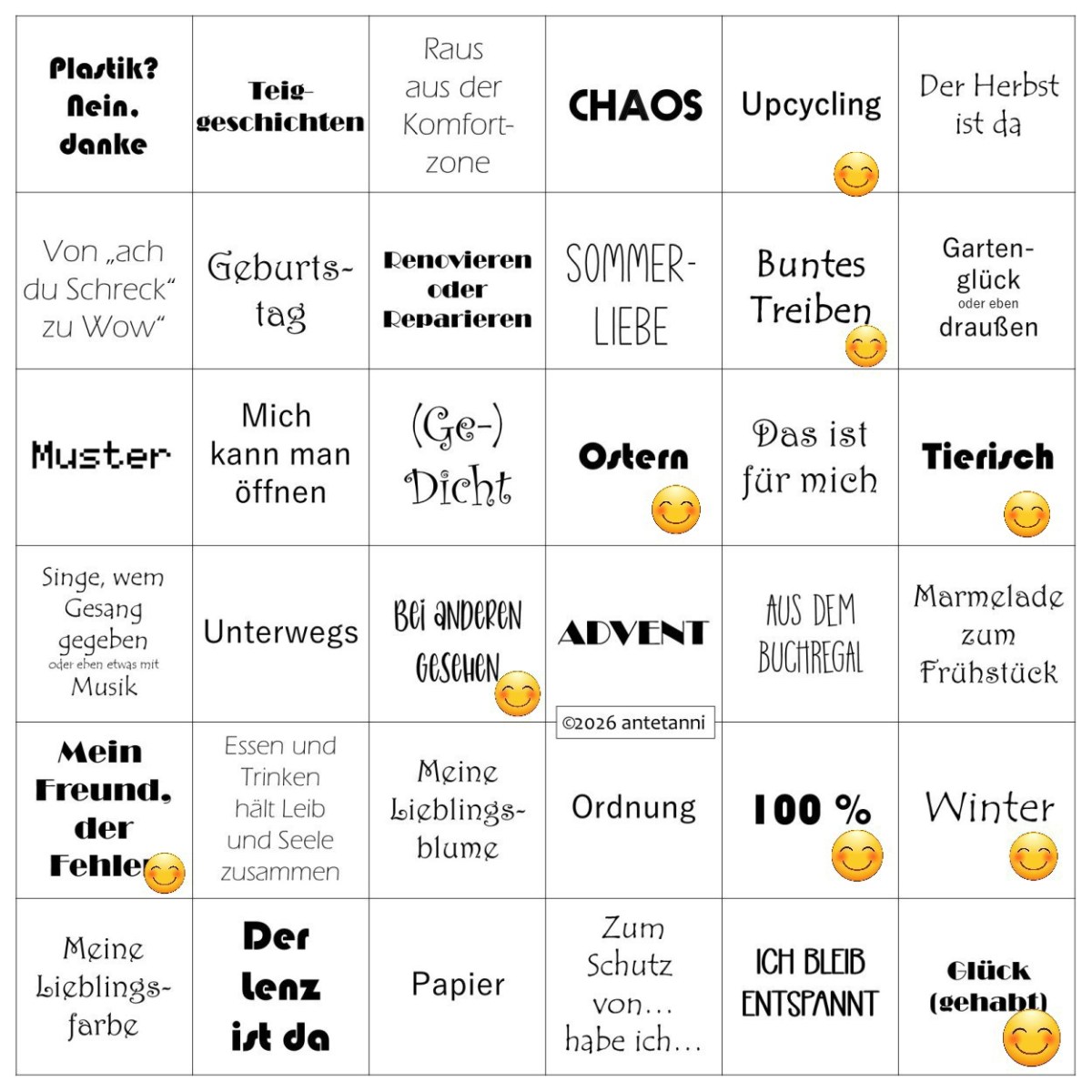 Jahres-Bingo: Quartal 1&nbsp;2026